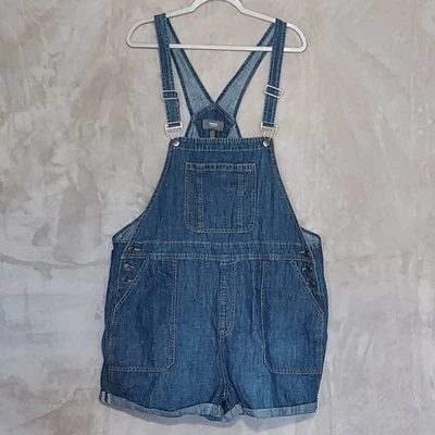 Torrid Womens 14 Plus Size Shortalls Lightweight Linen Blend Blue Dark Wash - Image 1 of 4