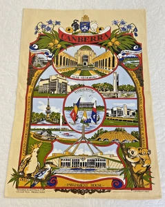Vintage Colour Tech Australia Tea Towel w Canberra ACT 1988 Pattern Kitchen Dish - Picture 1 of 16