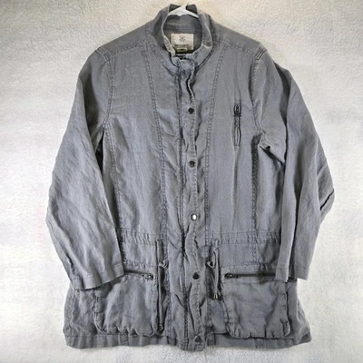 Chaqueta relajada ARTISAN NY 100 % lino para mujer talla XL cremalleras y broches de presión gris militar Foto 1 de 4