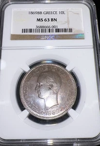 1869 Greece 10 Lepta NGC MS 63 BN - Picture 1 of 5