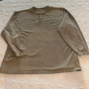 Carhartt Shirt Mens 2XL Tan Pocket Henley Long Sleeve Loose Fit Workwear - Picture 1 of 7