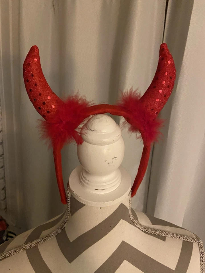 Devil Headband - womens - red with sequined horns and tuft of hair - - Image 1 of 2