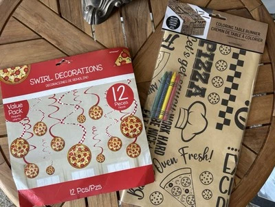 NEW Pizza Party SET Hanging Swirl Decorations & Pizza Coloring Table Runner - Image 1 of 4