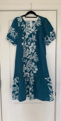Maxi Vestido Royal Creations Vintage Hawaiano Muu Muu Hibisco Azul Teal Talla M Foto 1 de 4