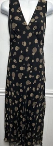 Jonathan Martin Women's Dress Size 10 Black Beige Big Polka Dot 100% Silk Maxi - Picture 1 of 11