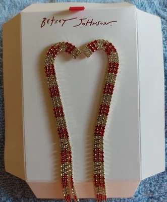 Pendientes colgantes Betsey Johnson Holiday bastón de caramelo rojo y blanco con estrás Foto 1 de 4