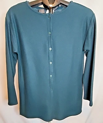 Chaqueta de ballet larga con botones de crepé de lana tejida Eileen Fisher PS verde pino Foto 1 de 4