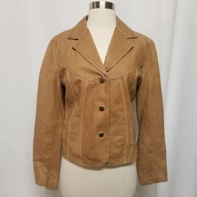 Blazer Wilson's Cuero Vintage Años 70 Camel Bronceado Abotonado Vaquera Occidental Md Foto 1 de 4