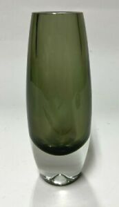 Vtg Signed Erkki Vesanto Art Glass Vase Green Mid Century Iiattala Finnish 3654