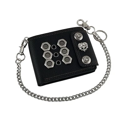 Nuevo Cartera Monedero Portatarjetas de Cuero Negro para Hombres con Cadena Motociclista Punk Foto 1 de 4