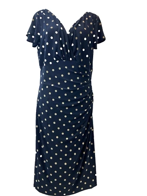 Vestido Lauren Ralph Lauren Mujer Extra Grande Azul Marino Lunares Cóctel Elástico Foto 1 de 4