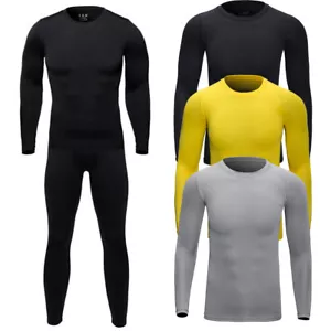 Mens Quick Dry Thermal Ski Cycling Underwear Long Johns Long Sleeve Top Bottom - Picture 1 of 26