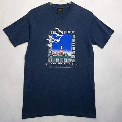 Camiseta vintage Connecticut Lighthouse para hombre grande azul puntada única camiseta gráfica Foto 1 de 4