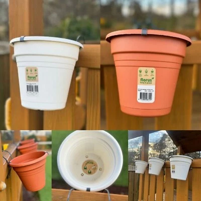 Hanging Planter Plant Pots Trough Garden Fence Balcony Railing Flower Pot Saucer - Image 1 of 3