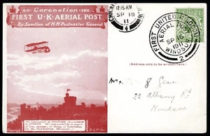 1911 Windsor First Aerial Post to Windsor Cricklewood CDS Last Day with message - Picture 1 of 2