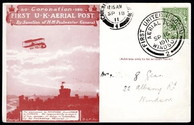 Primer correo aéreo de Windsor 1911 a Windsor Cricklewood CDS último día con mensaje Foto 1 de 2