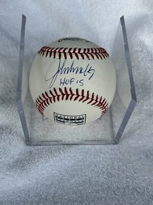 John Smoltz Atlanta Braves Signed Hall of Fame Logo Baseball with HOF 15 Insc - Image 1 of 3
