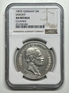 German state Saxony 1907 E 5 mark NGC AU Details - Picture 1 of 5