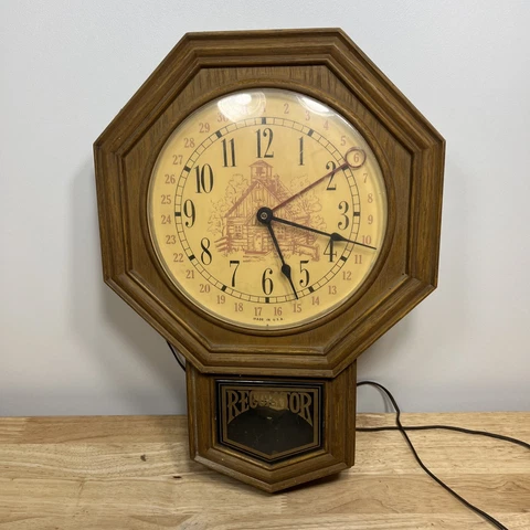 ANTIQUE REGULATOR WALL CLOCK OAK & VENEER Robert Shaw Pendulum Cover