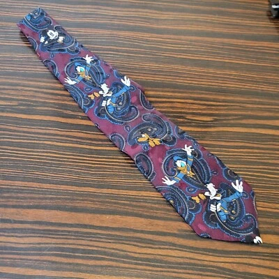 Галстук шелковый винтажный 90-х Goofy Donald Pluto Disney Mickey Inc пейсли - Изображение 1 из 4