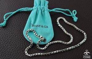 Tiffany & Co Sterling Silver 4mm Venetian Box Chain Link Necklace w/Pouch