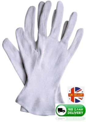 REJS 100% COTTON WHITE GLOVES Sizes - S,M L & XL Moisturising Eczema Butler Beauty