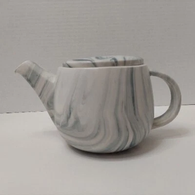 Tetera de gres World Market Marble Swirl gris blanco 32 OZ tapa plana Foto 1 de 4