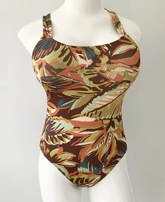 Traje de baño Warehouse marrón naranja estampado verde Reino Unido 16 Foto 1 de 3