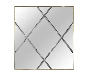 Brass Frame with a Harlequin Pattern Beveled Glass Wall Mirror - Picture 1 of 3