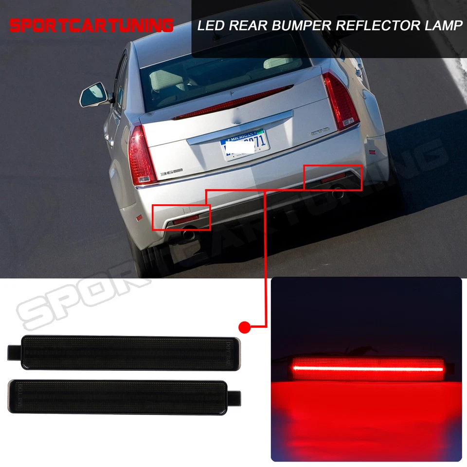 Smoked LED Rear Bumper Reflector Lights For Cadillac CTS Enclave Equinox Sunfire Foto 1 de 4