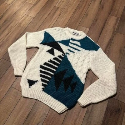 Suéter de punto foro retro vintage años 80 con patrón geométrico abstracto mediano Foto 1 de 4