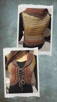 crochet mujer hecho a mano boho top chaleco festival encogerse de hombros s/centauro medio marrón nuevo Foto 1 de 3