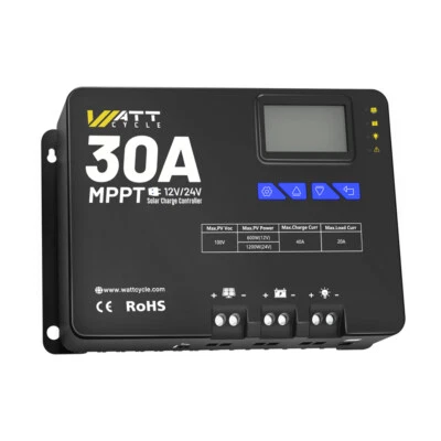 WattCycle 30A MPPT Solar Charge Controller for 12V/24V/36V/48V Systems