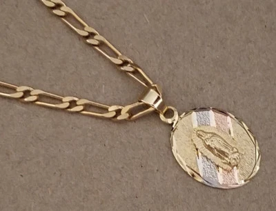 Berloque oval Virgem Maria folheado a ouro rosa ródio 3T e conjunto de corrente 24 polegadas 1x1 - Imagem 1 de 4