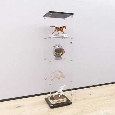 Vitrina de vidrio cerradura de puerta de 4 estantes, gabinetes de curiosidades soporte de piso de vidrio templado Foto 1 de 4