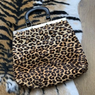 Bolso de mano vintage de piel sintética/piel sintética con estampado de leopardo grande RONAY de los años 60 Foto 1 de 4