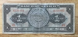 Mexican Banco de Mexico 1965 Un Peso Banknote - Picture 1 of 2