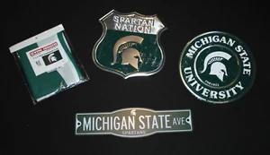 Michigan State University Spartans Lot of 4 Metal & Plastic Signs & Flag NEW - Picture 1 of 1