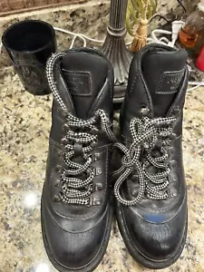 PRADA Women Black Leather Combo HIKING SHORT BOOTS  LACE UP  37.5 Italian 7.0 US - Picture 1 of 11