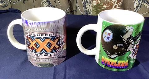 Super Bowl XXX 30 & AFC Champions Pittsburgh Steelers Coffee Tea Mugs Set of 2 Cover