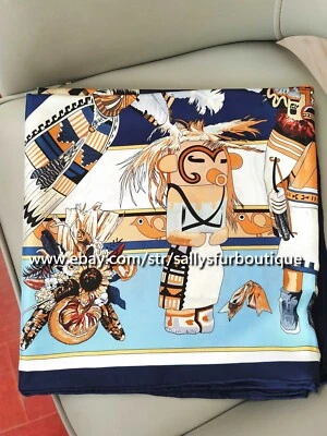 Sallys Boutique 18 Momme Twill Silk Wrap Scarf Aztec Print Bandanna Shawl 35" - Image 1 of 4