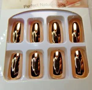 Beautiful Nails Shiny Copper Gold Mirror Chrome glue on or Tabs Medium - Picture 1 of 4