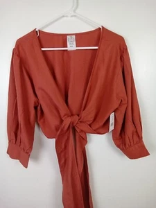 Helen Owen Rust Linen Blend Cropped Top | XS Boho Minimalist Contemporary - Picture 1 of 7