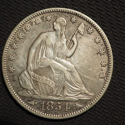 1854  **P** ARROWS SEATED LIBERTY SILVER HALF DOLLAR**NICE**FREE SHIPPING X8847 - Image 1 of 2