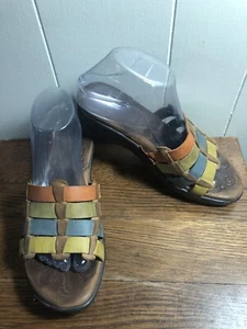 BORN Multicolor Leather Platform Slides Heels SIZE 8/39 - Picture 1 of 11