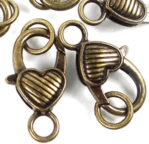27x13mm Large Antique Bronze Pewter Striped Heart Lobster Claw Clasps (4) - Picture 1 of 2