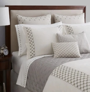 Vera Wang besticktes Gitter King Sham NEU elfenbein taupe UVP 195 $ - Bild 1 von 9