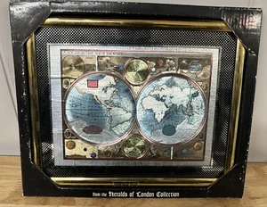 A New And Accvrat Map Of The World Gold Framed Matted Wall Art Color Foil - Picture 1 of 7