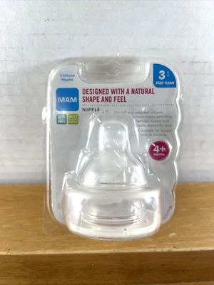 NUEVO SELLADO MAM Pezón Flujo Rápido - Paquete de 2 - Edad 4+ Meses Foto 1 de 3