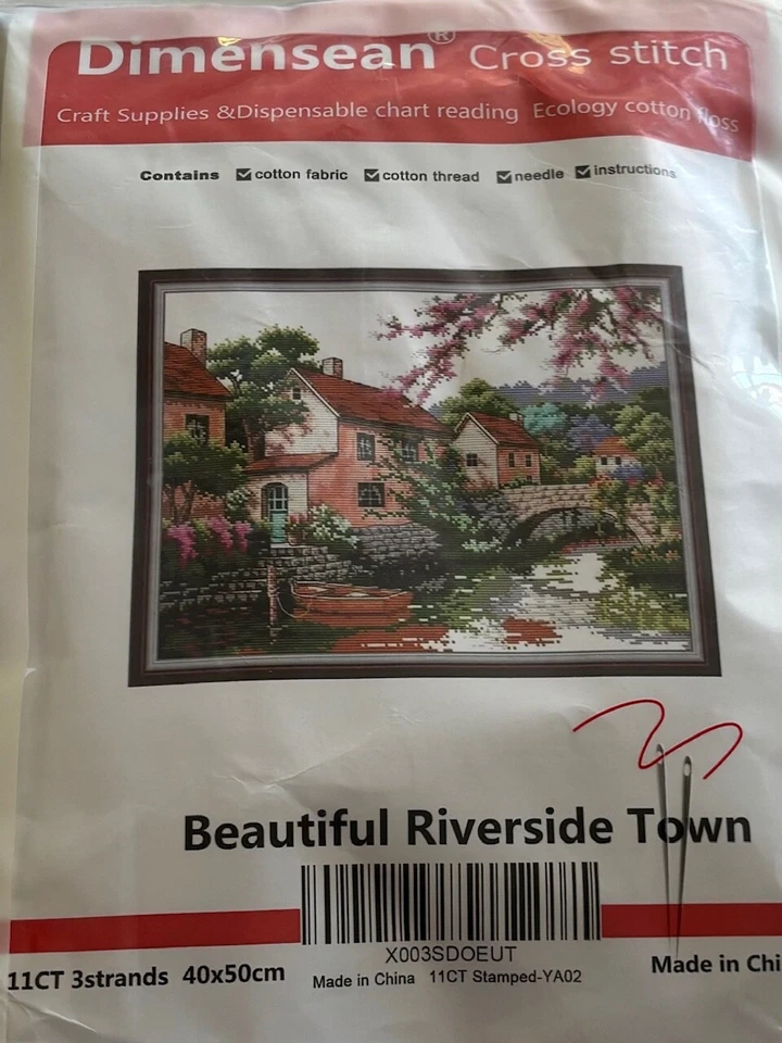  Nuevo punto de cruz de Dimensean - Hermoso Riverside Town 11CT 3 hilos 40x50 cm Foto 1 de 2